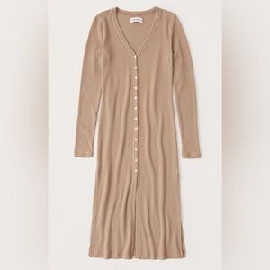 Abercrombie Cozy Ribbed Duster Cardigan in Tan